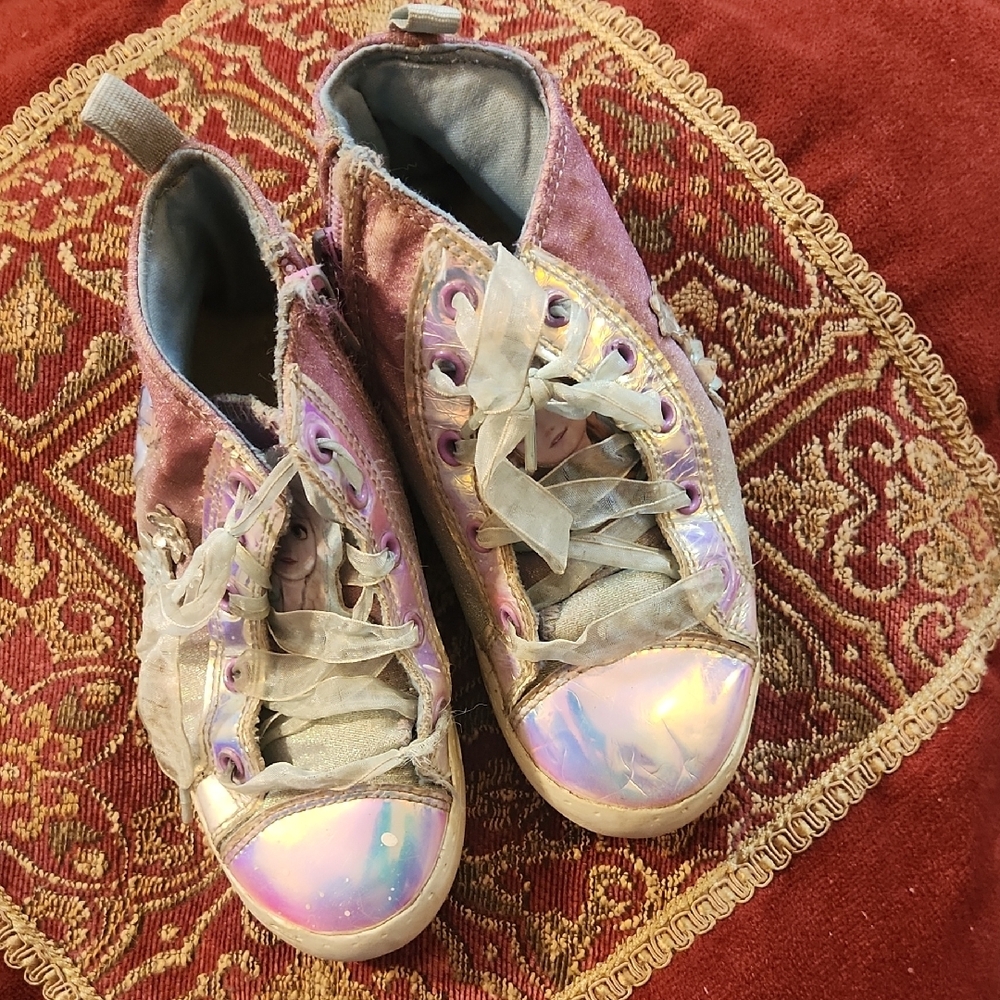 Pink Iridescent High-Top Sneakers